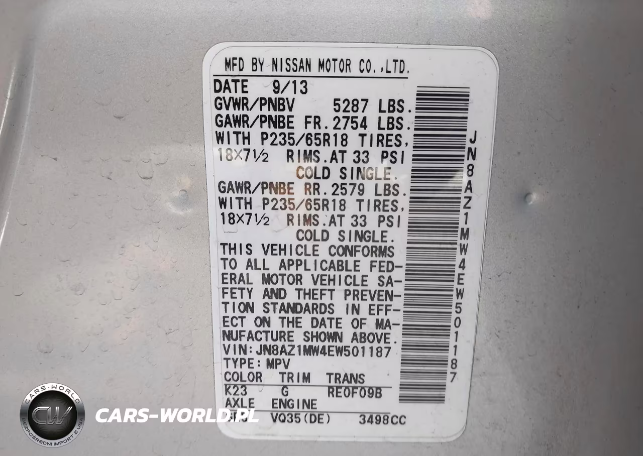 2014 Nissan Murano Sl VIN:JN8AZ1MW4EW501187 - 9