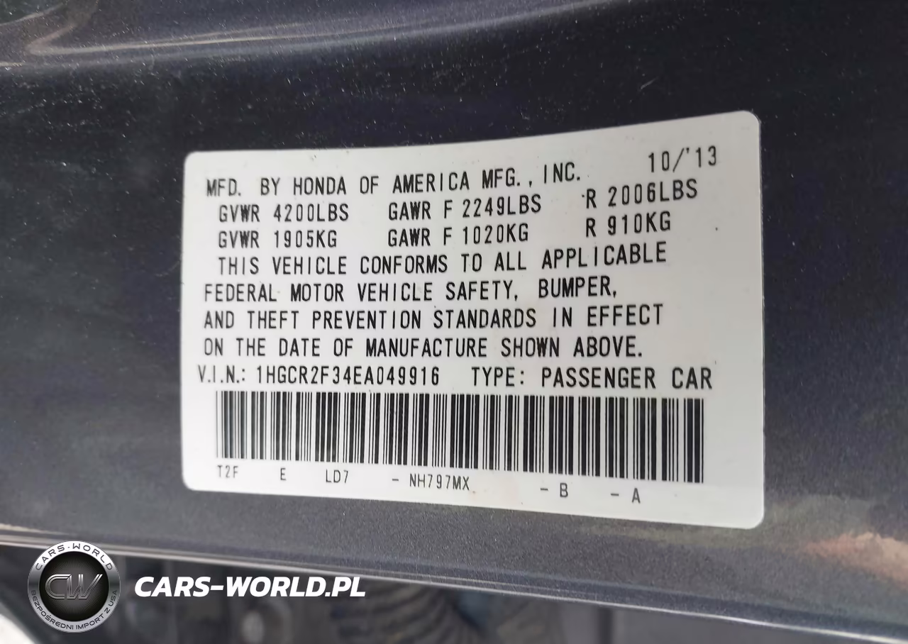2014 Honda Accord Lx VIN:1HGCR2F34EA049916 - 9