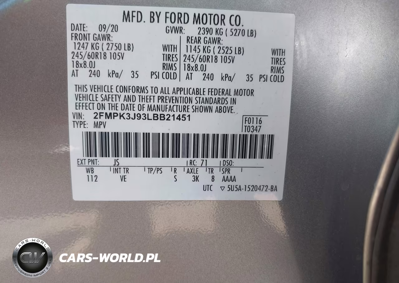 2020 Ford Edge Sel VIN:2FMPK3J93LBB21451 - 9