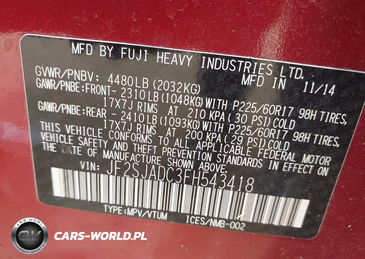 2015 Subaru Forester 2.5I Premium VIN:JF2SJADC3FH543418 - 9