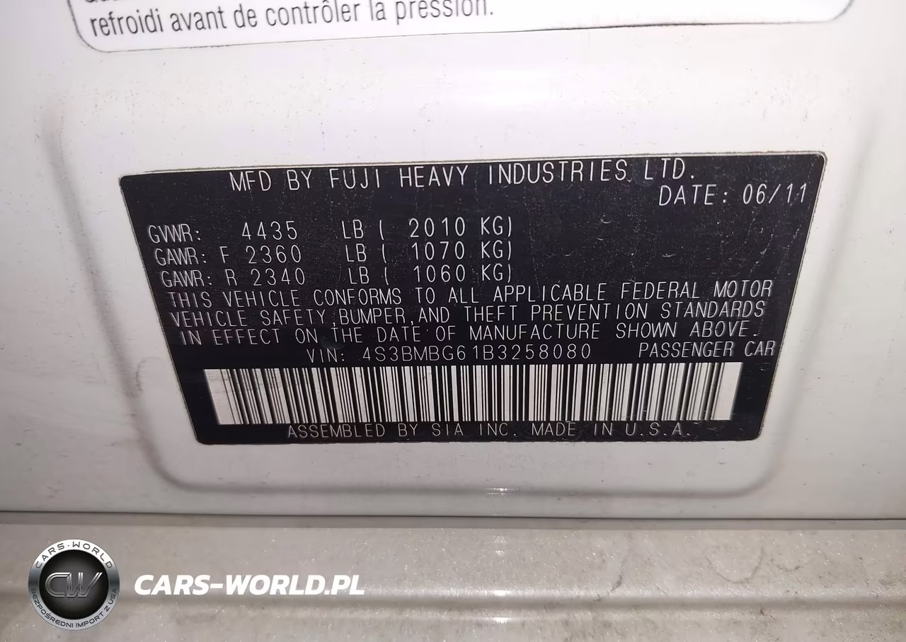 2011 Subaru Legacy 2.5I Premium VIN:4S3BMBG61B3258080 - 9