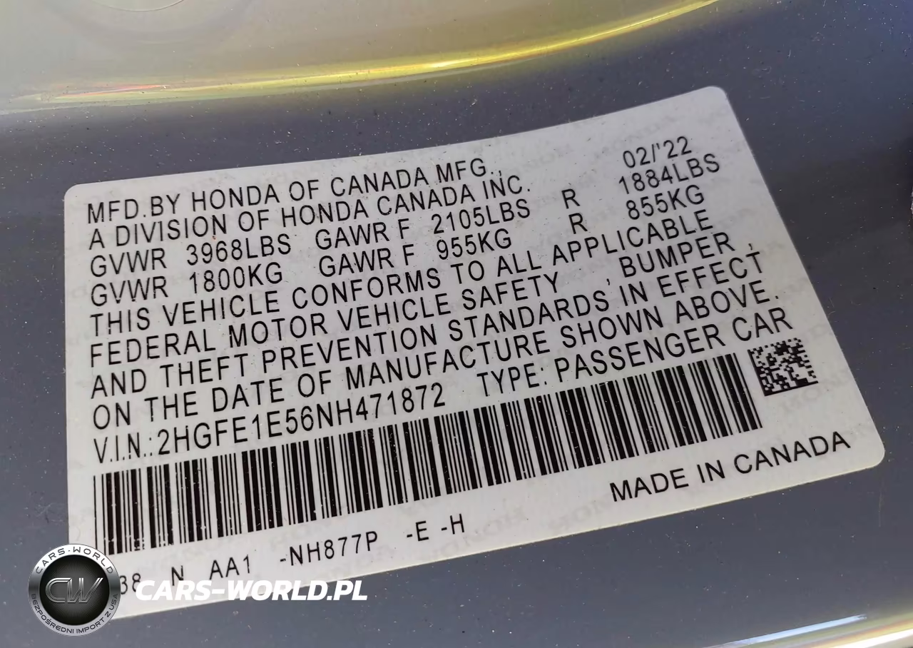 2022 Honda Civic Si Sedan VIN:2HGFE1E56NH471872 - 9