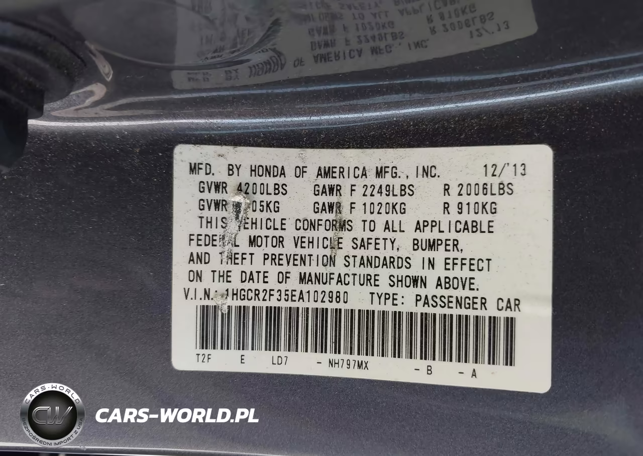 2014 Honda Accord Lx VIN:1HGCR2F35EA102980 - 9