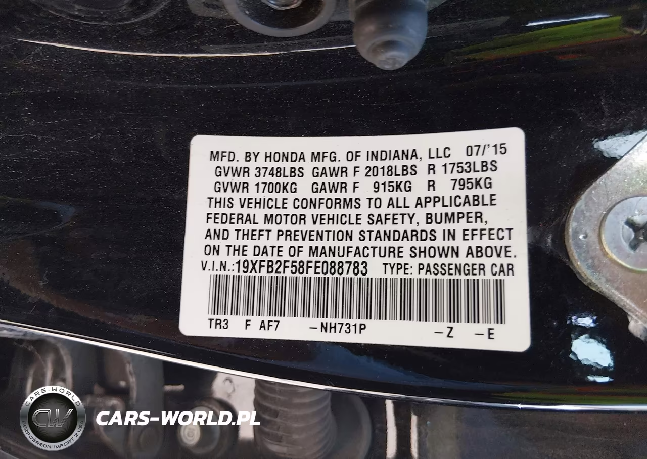 2015 Honda Civic Lx VIN:19XFB2F58FE088783 - 9