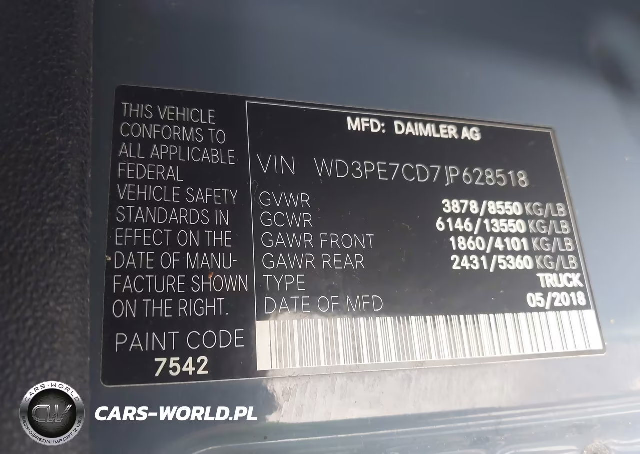 2018 Mercedes-Benz Sprinter 2500 Standard Roof V6 VIN:WD3PE7CD7JP628518 - 9