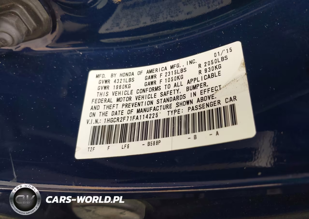 2015 Honda Accord Ex VIN:1HGCR2F71FA114225 - 9