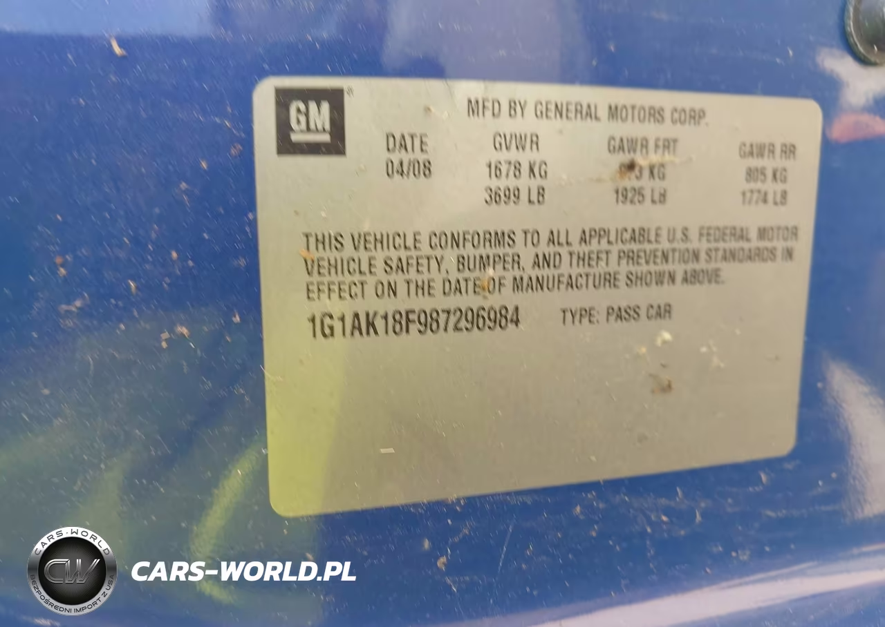 2008 Chevrolet Cobalt Ls VIN:1G1AK18F987296984 - 9