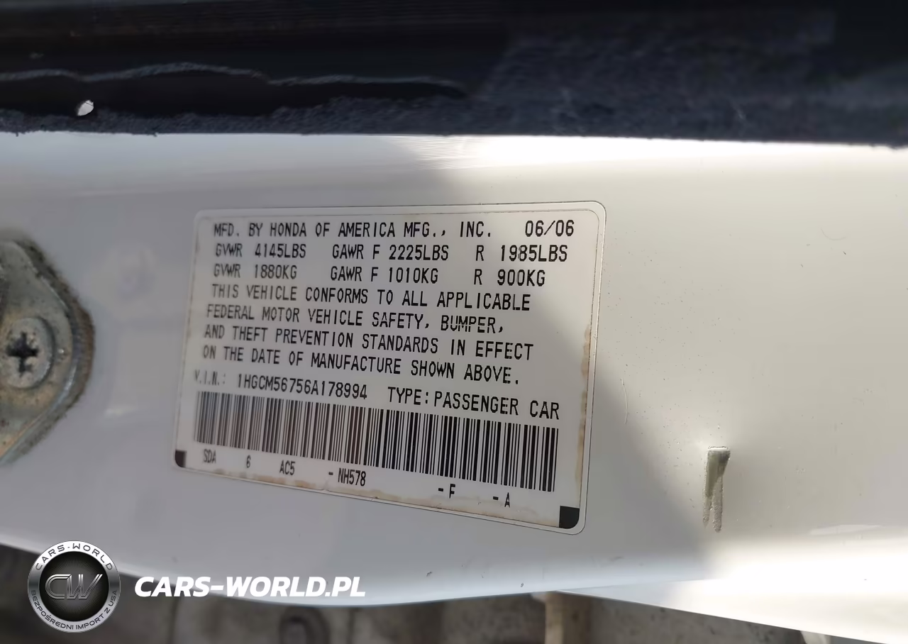 2006 Honda Accord 2.4 Ex VIN:1HGCM56756A178994 - 9