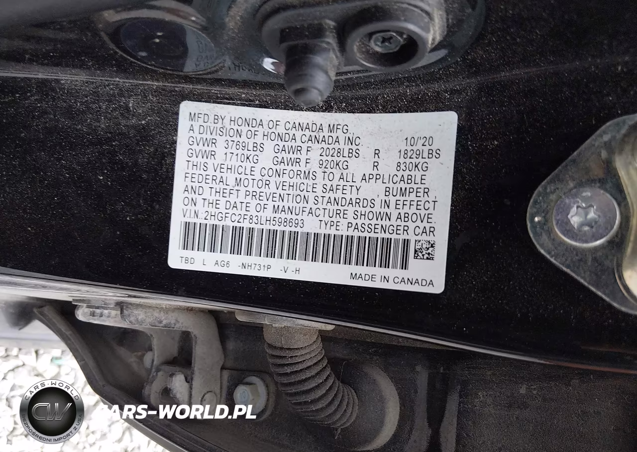 2020 Honda Civic Sport VIN:2HGFC2F83LH598693 - 9