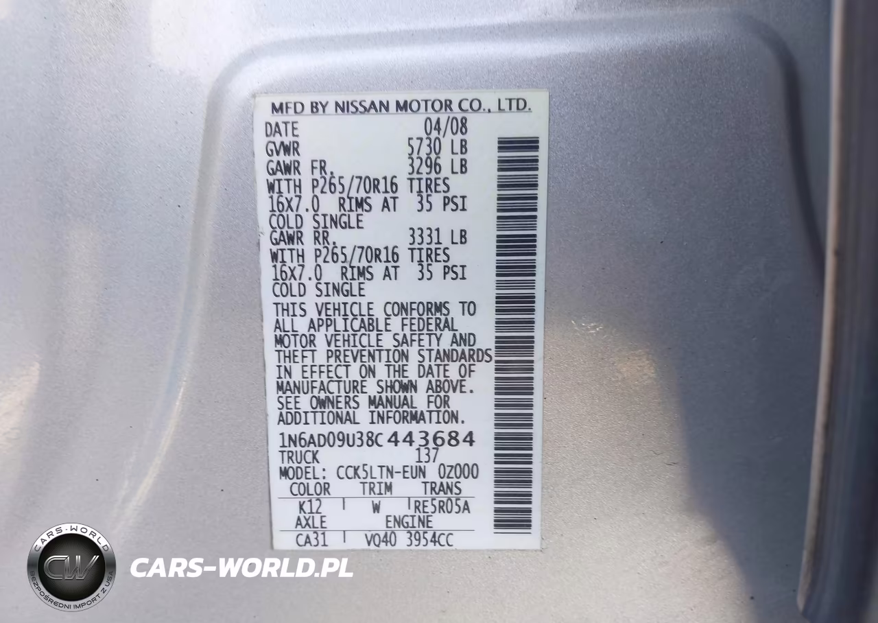 2008 Nissan Frontier Se VIN:1N6AD09U38C443684 - 9