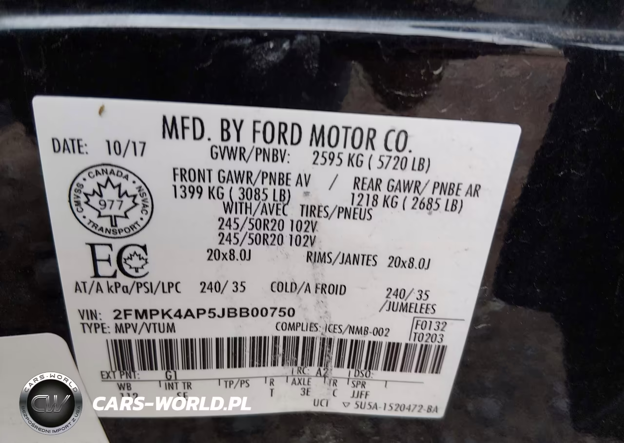2018 Ford Edge Sport VIN:2FMPK4AP5JBB00750 - 9