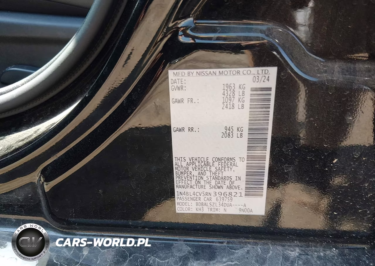 2024 Nissan Altima Sr Fwd VIN:1N4BL4CV5RN396821 - 9