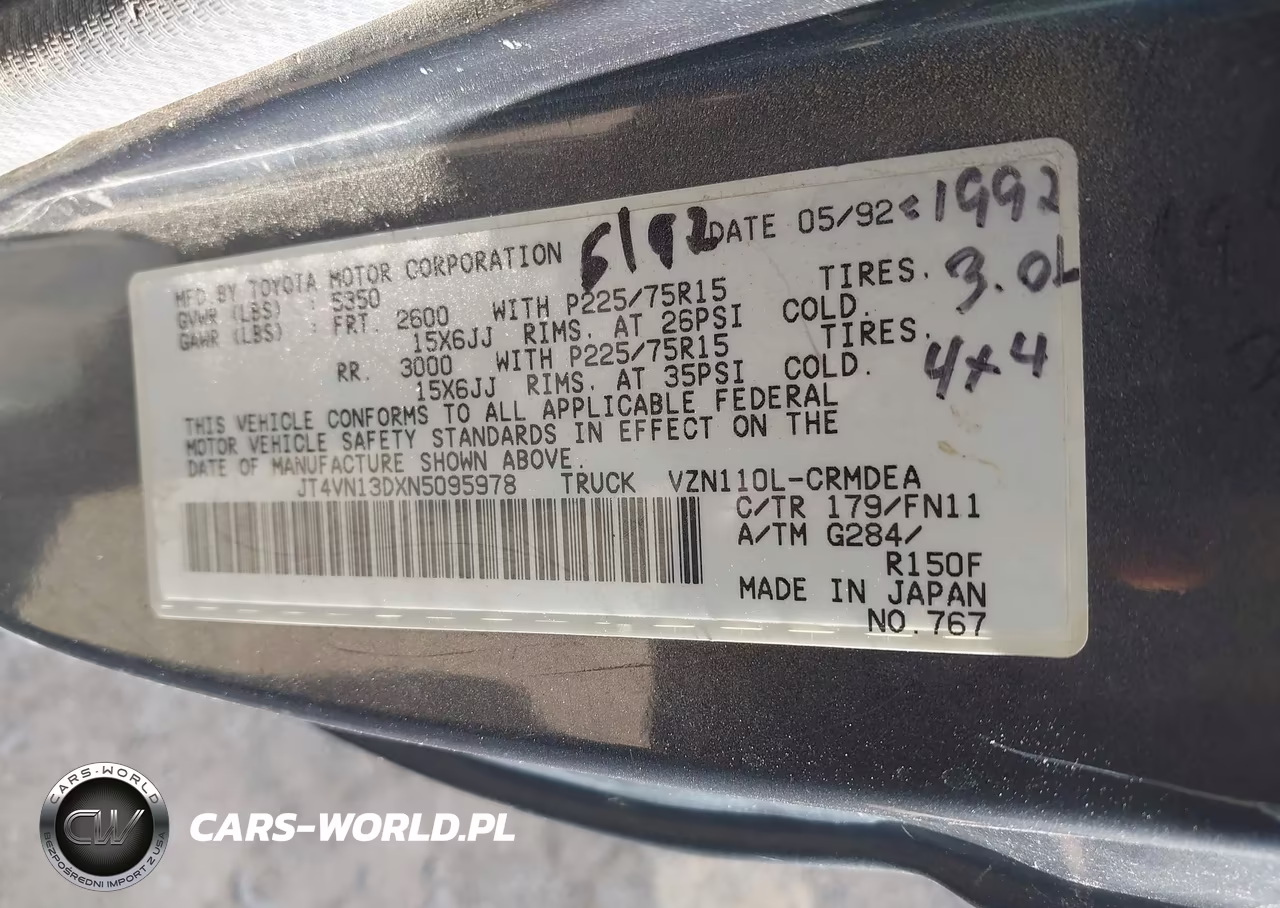 1992 Toyota Pickup 1-2 Ton Ex Lng Whlbse Dlx VIN:JT4VN13DXN5095978 - 9