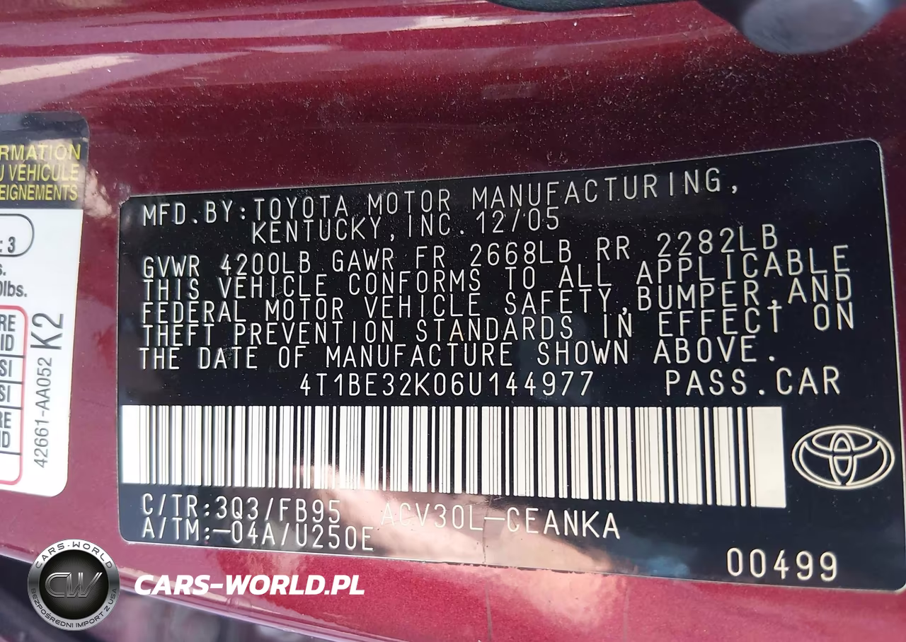 2006 Toyota Camry Le VIN:4T1BE32K06U144977 - 9