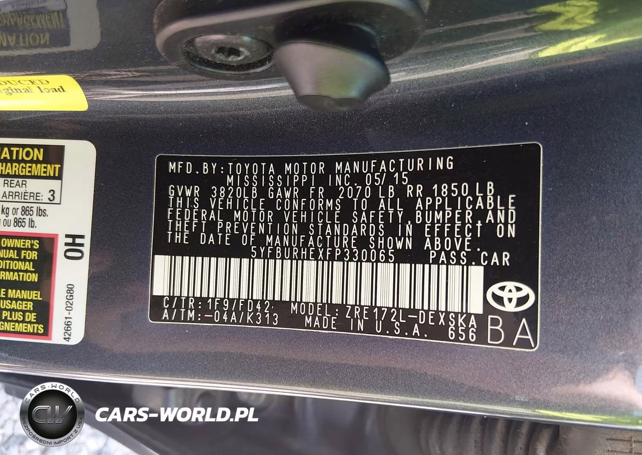2015 Toyota Corolla S Plus VIN:5YFBURHEXFP330065 - 9