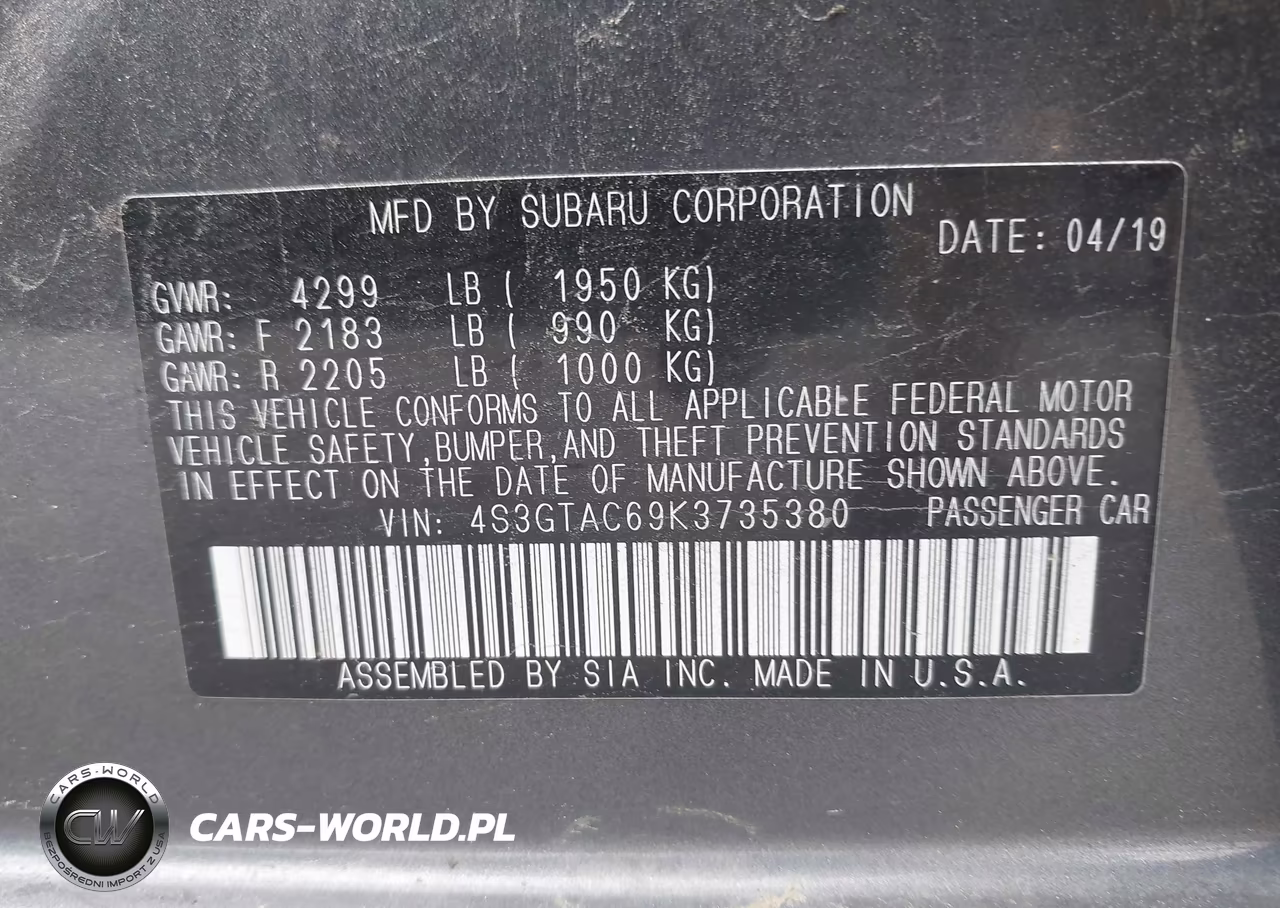 2019 Subaru Impreza 2.0I Premium VIN:4S3GTAC69K3735380 - 9