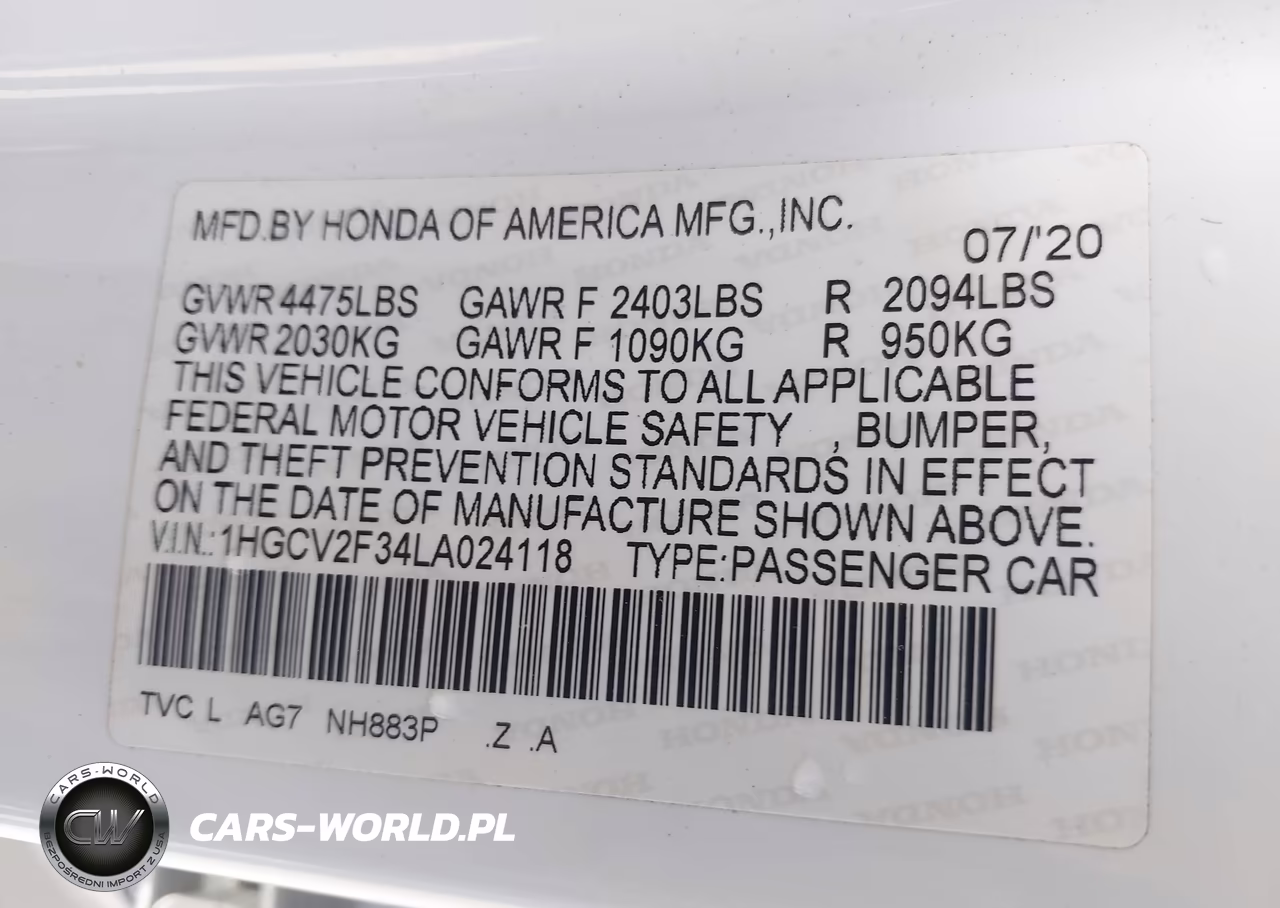 2020 Honda Accord Sport 2.0T VIN:1HGCV2F34LA024118 - 9