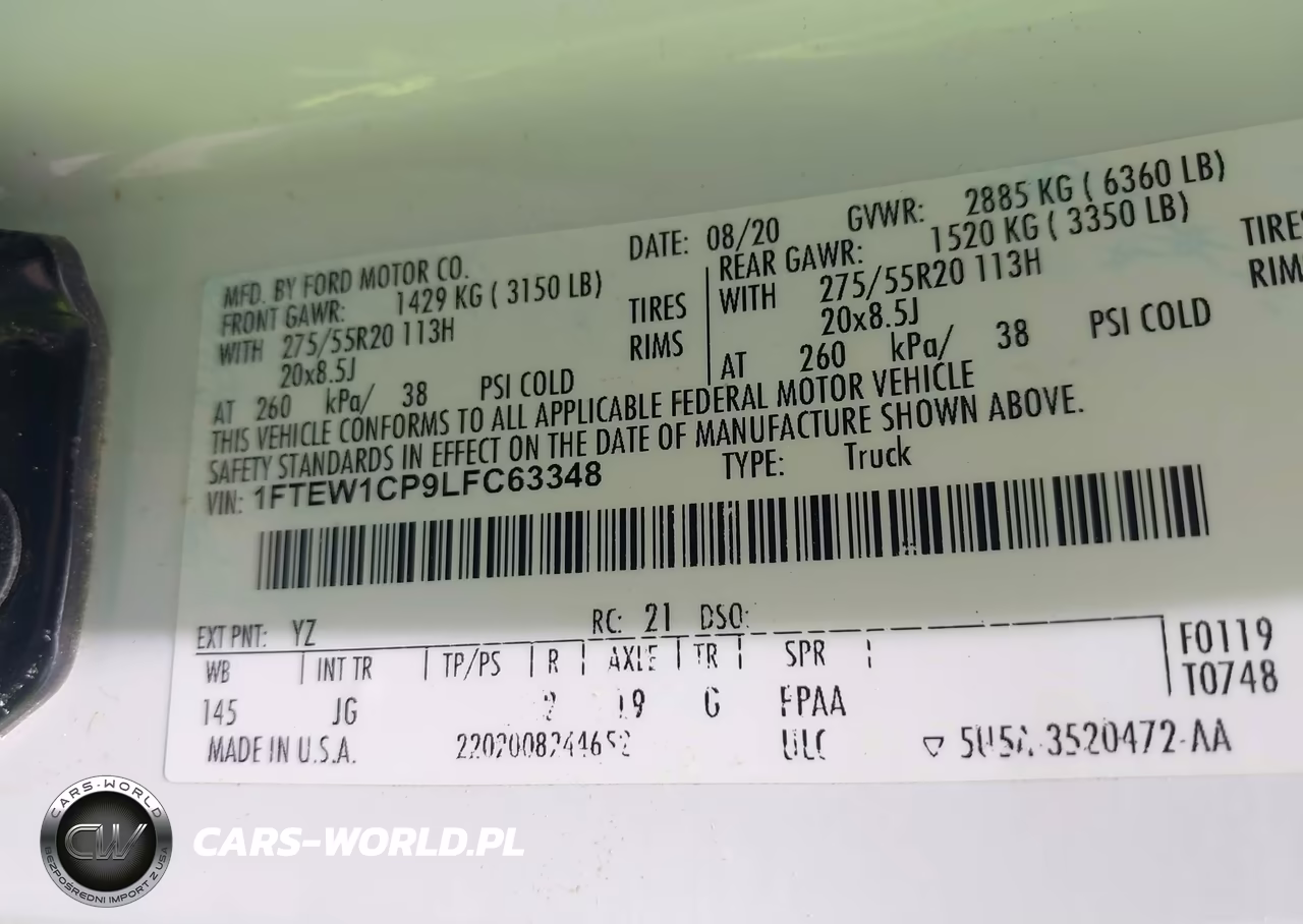 2020 Ford F-150 Xl VIN:1FTEW1CP9LFC63348 - 9
