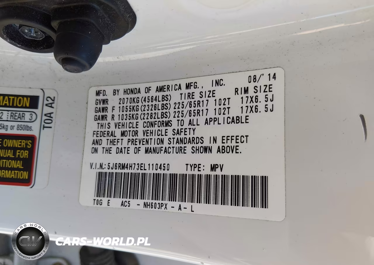 2014 Honda Cr-V Ex-L VIN:5J6RM4H73EL110450 - 9