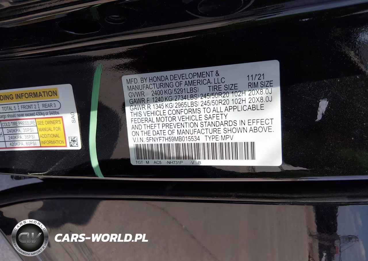 2021 Honda Passport 2Wd Ex-L VIN:5FNYF7H59MB015534 - 9