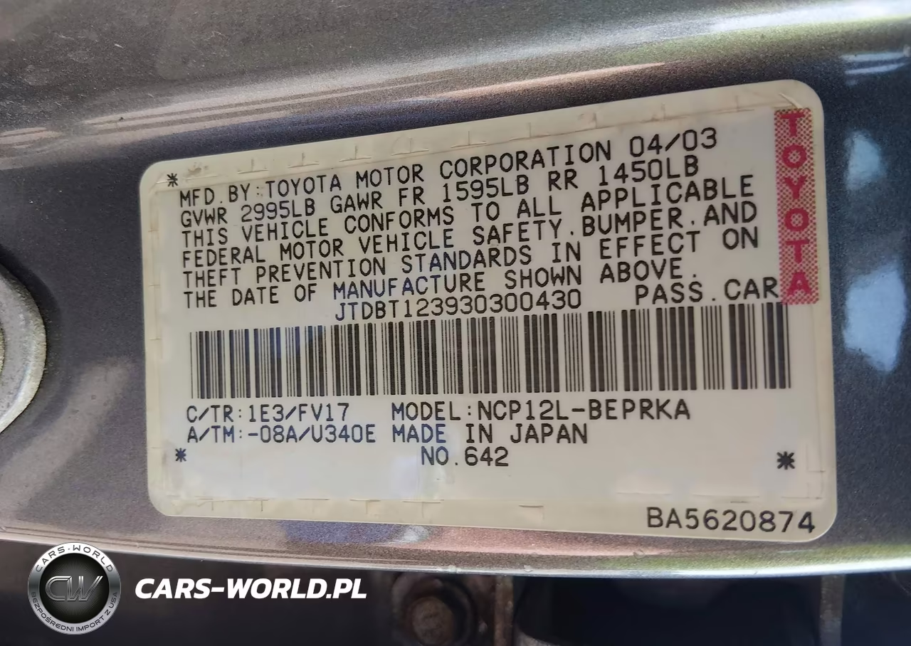 2003 Toyota Echo VIN:JTDBT123930300430 - 9