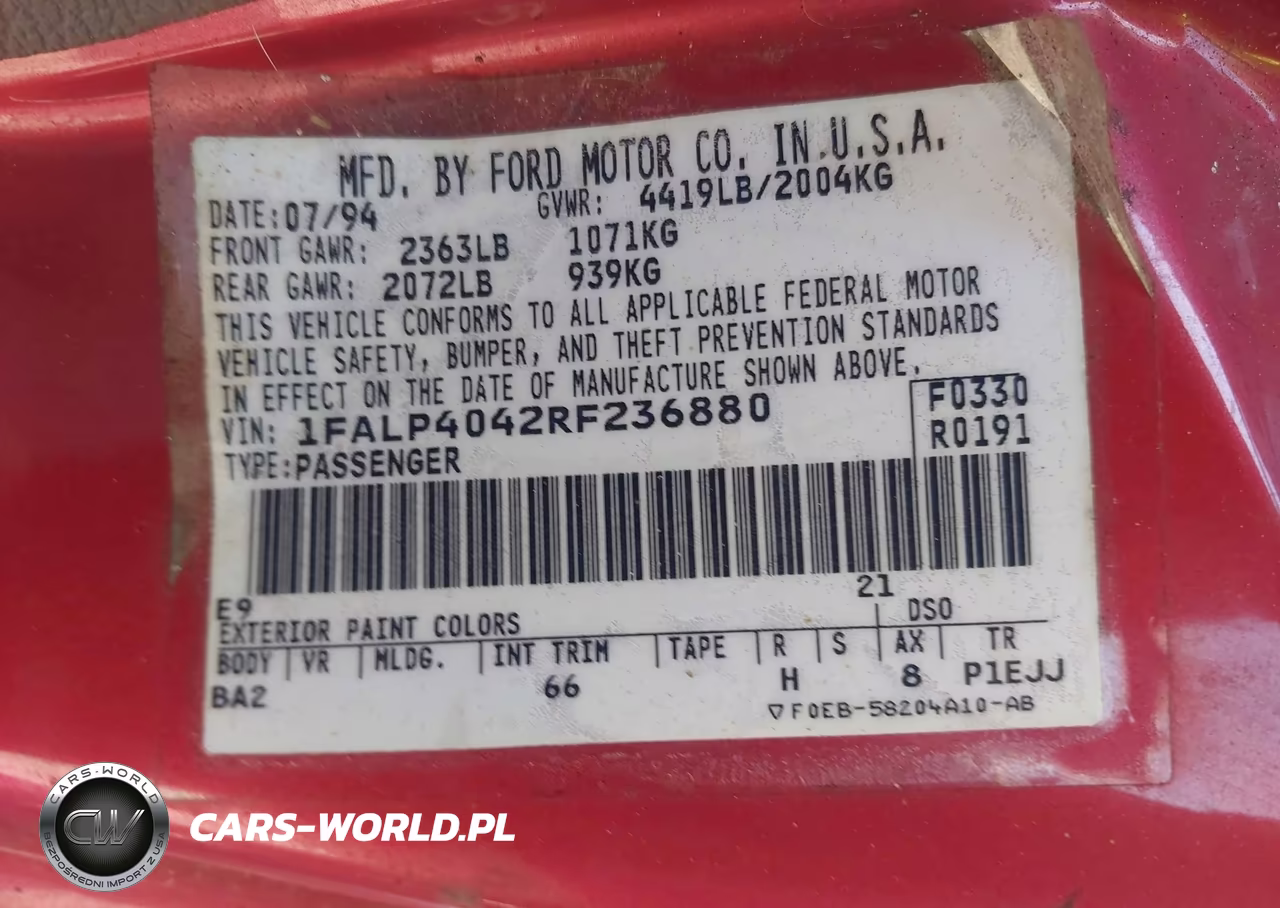 1994 Ford Mustang VIN:1FALP4042RF236880 - 9