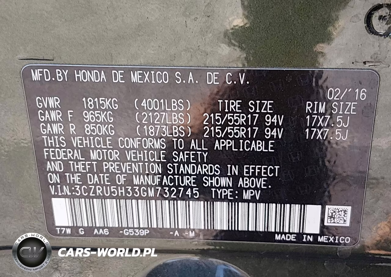 2016 Honda Hr-V Lx VIN:3CZRU5H33GM732745 - 9