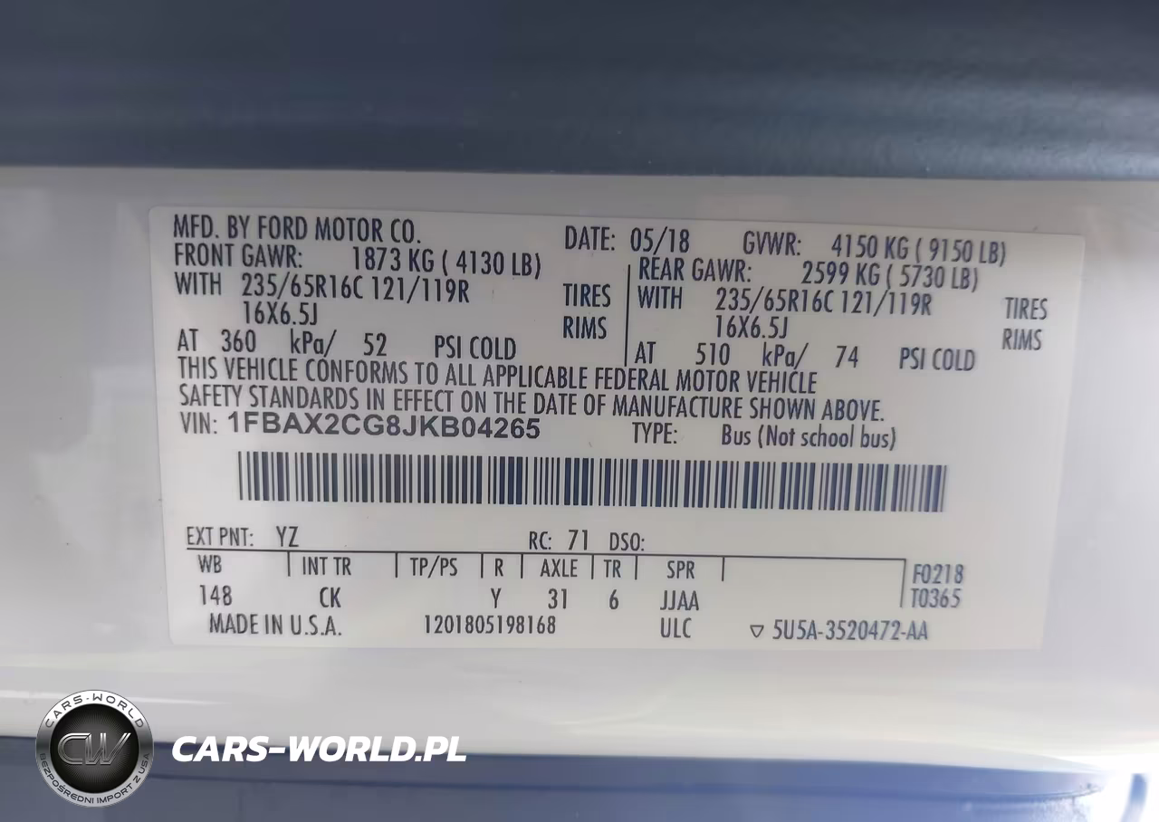 2018 Ford Transit-350 Xlt VIN:1FBAX2CG8JKB04265 - 9