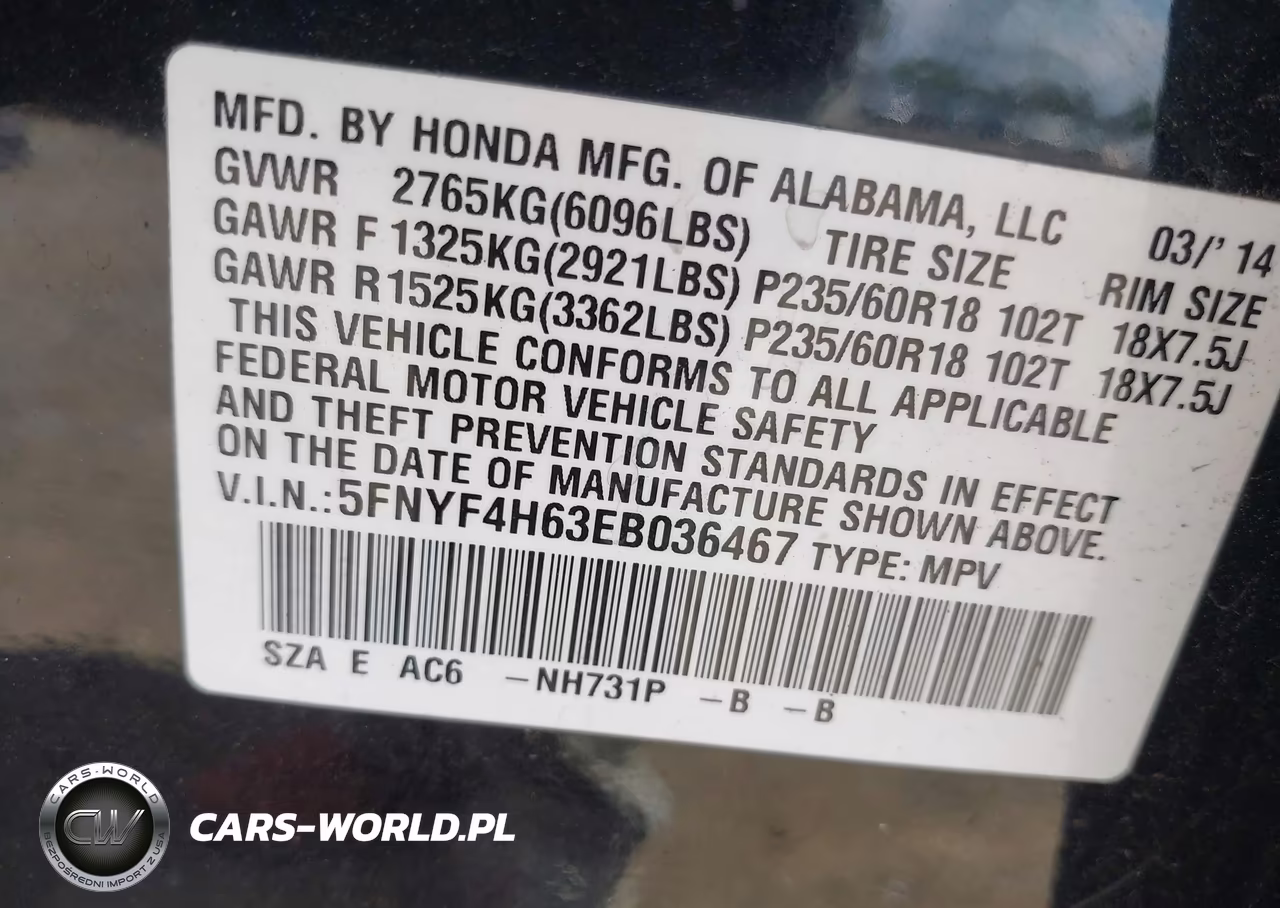 2014 Honda Pilot Ex-L VIN:5FNYF4H63EB036467 - 9
