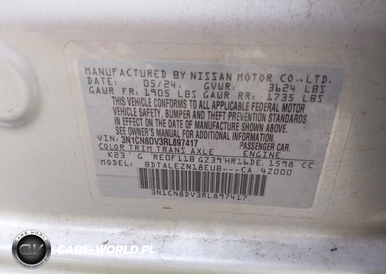 2024 Nissan Versa 1.6 S VIN:3N1CN8DV3RL897417 - 9