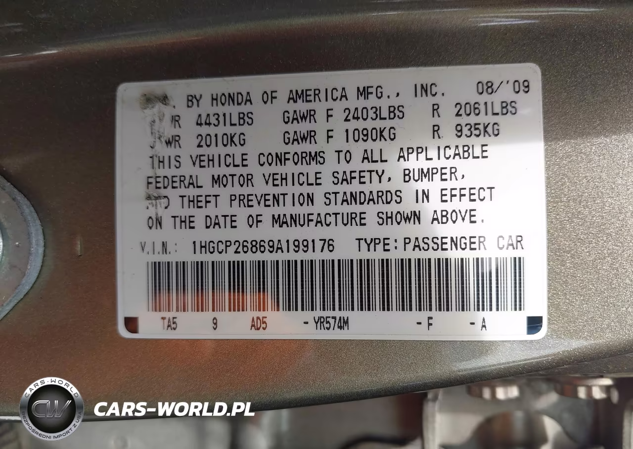2009 Honda Accord 2.4 Ex-L VIN:1HGCP26869A199176 - 9