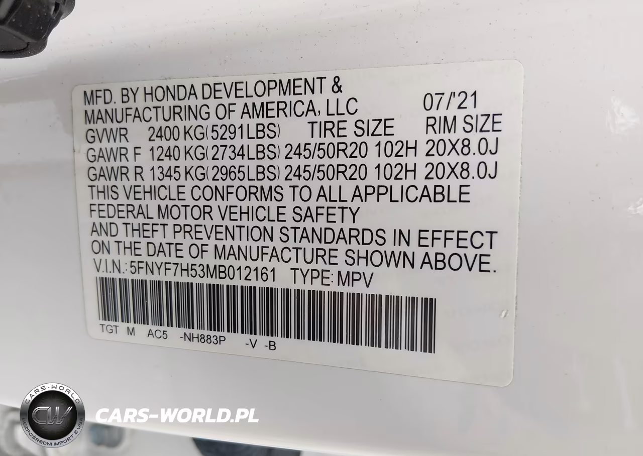 2021 Honda Passport 2Wd Ex-L VIN:5FNYF7H53MB012161 - 9