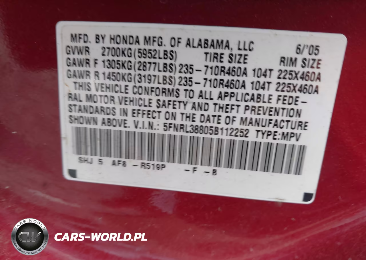 2005 Honda Odyssey Touring VIN:5FNRL38805B112252 - 9