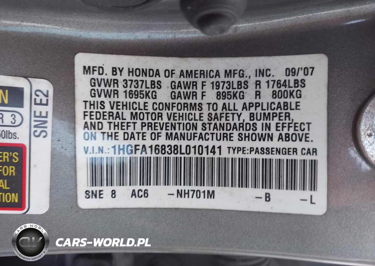 2008 Honda Civic Ex VIN:1HGFA16838L010141 - 9