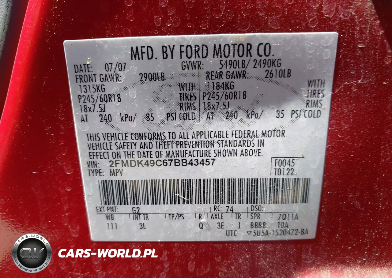2007 Ford Edge Sel Plus VIN:2FMDK49C67BB43457 - 9