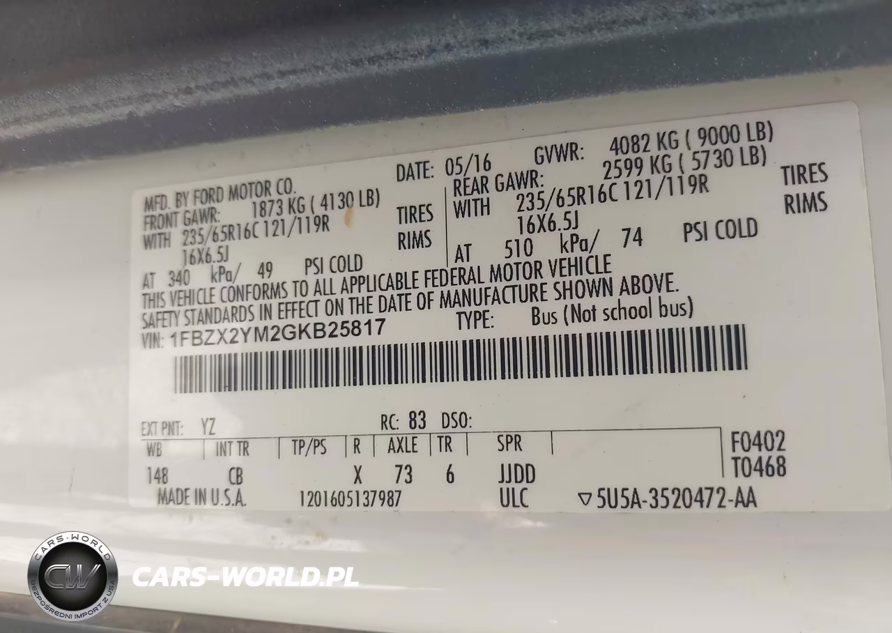 2016 Ford Transit-350 Xl VIN:1FBZX2YM2GKB25817 - 9
