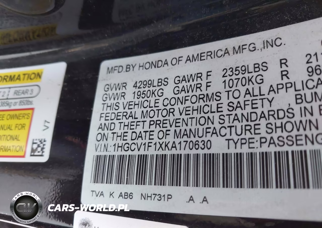 2019 Honda Accord Lx VIN:1HGCV1F1XKA170630 - 9
