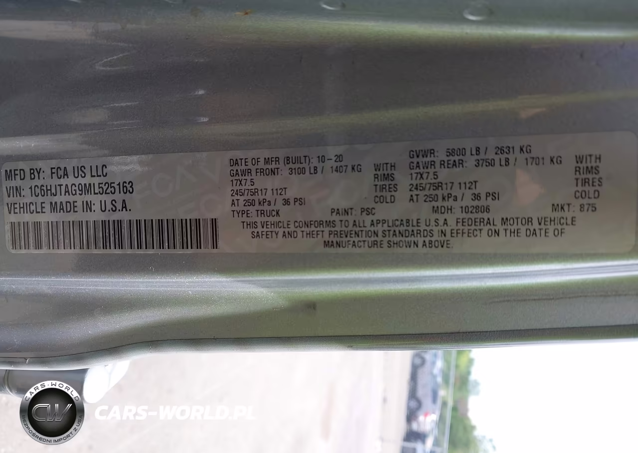 2021 Jeep Gladiator Sport 4X4 VIN:1C6HJTAG9ML525163 - 9