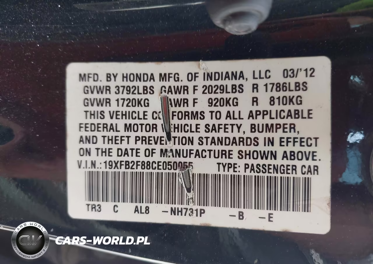 2012 Honda Civic Ex VIN:19XFB2F88CE050055 - 9