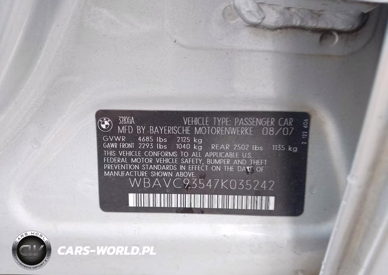 2007 BMW 328Xi VIN:WBAVC93547K035242 - 9