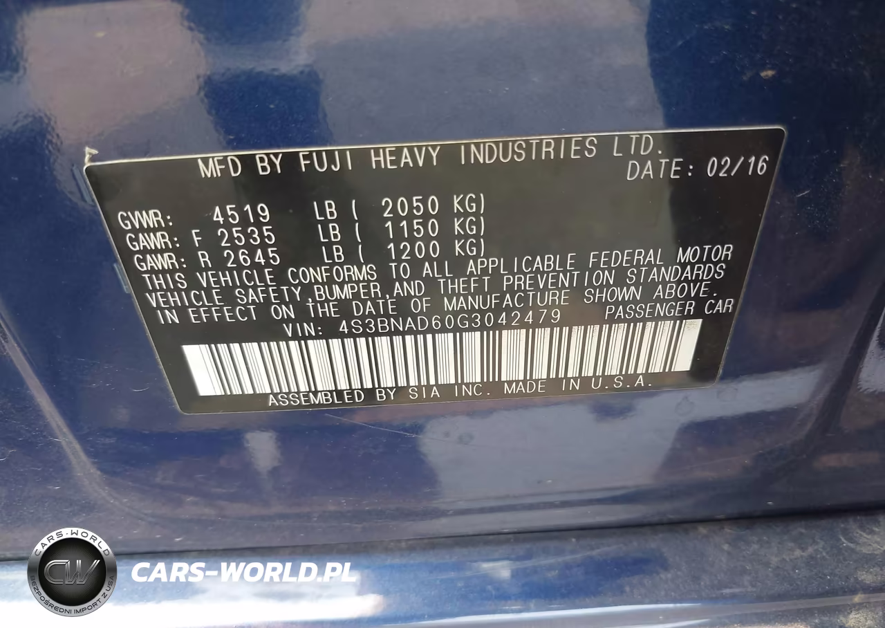 2016 Subaru Legacy 2.5I Premium VIN:4S3BNAD60G3042479 - 9