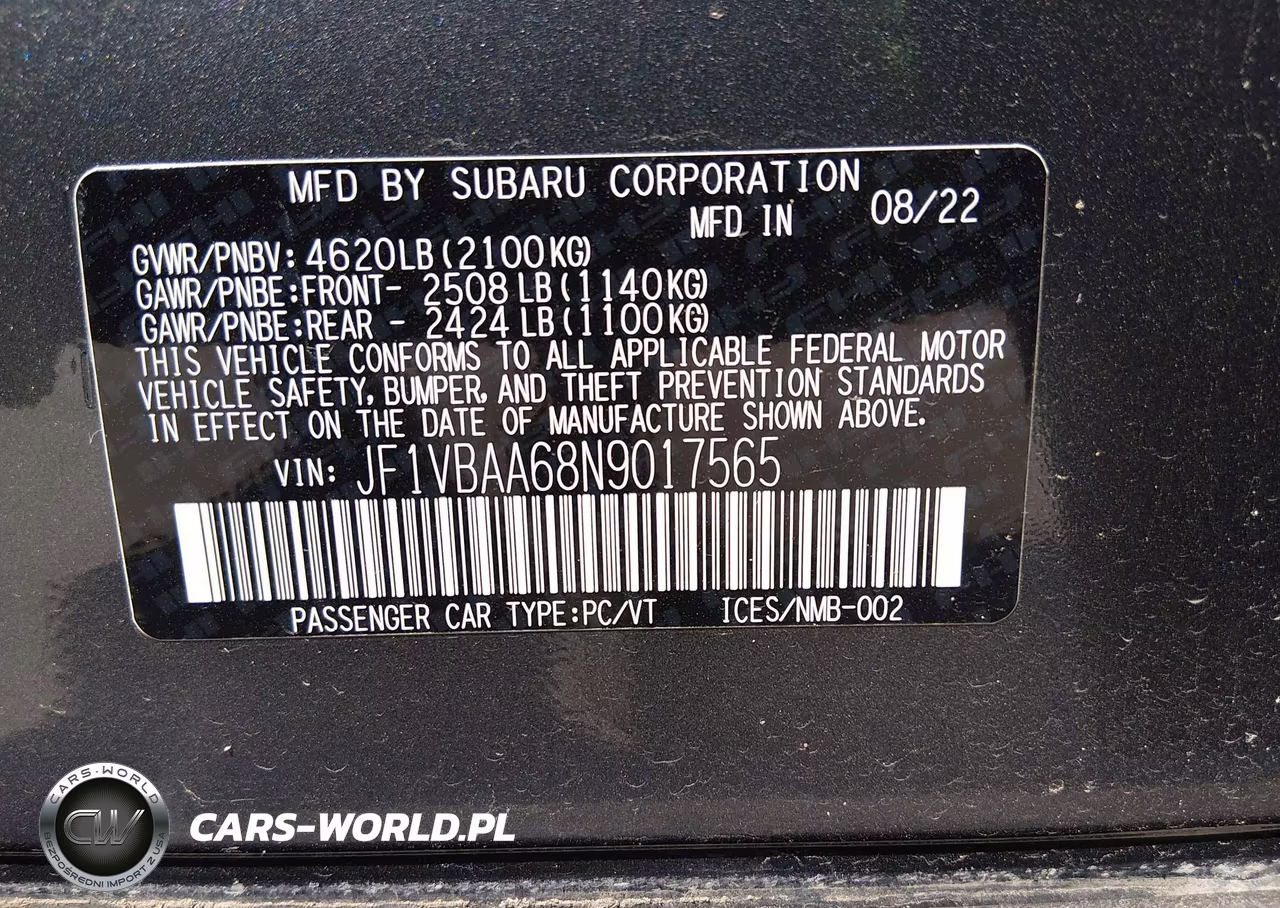 2022 Subaru Wrx VIN:JF1VBAA68N9017565 - 9