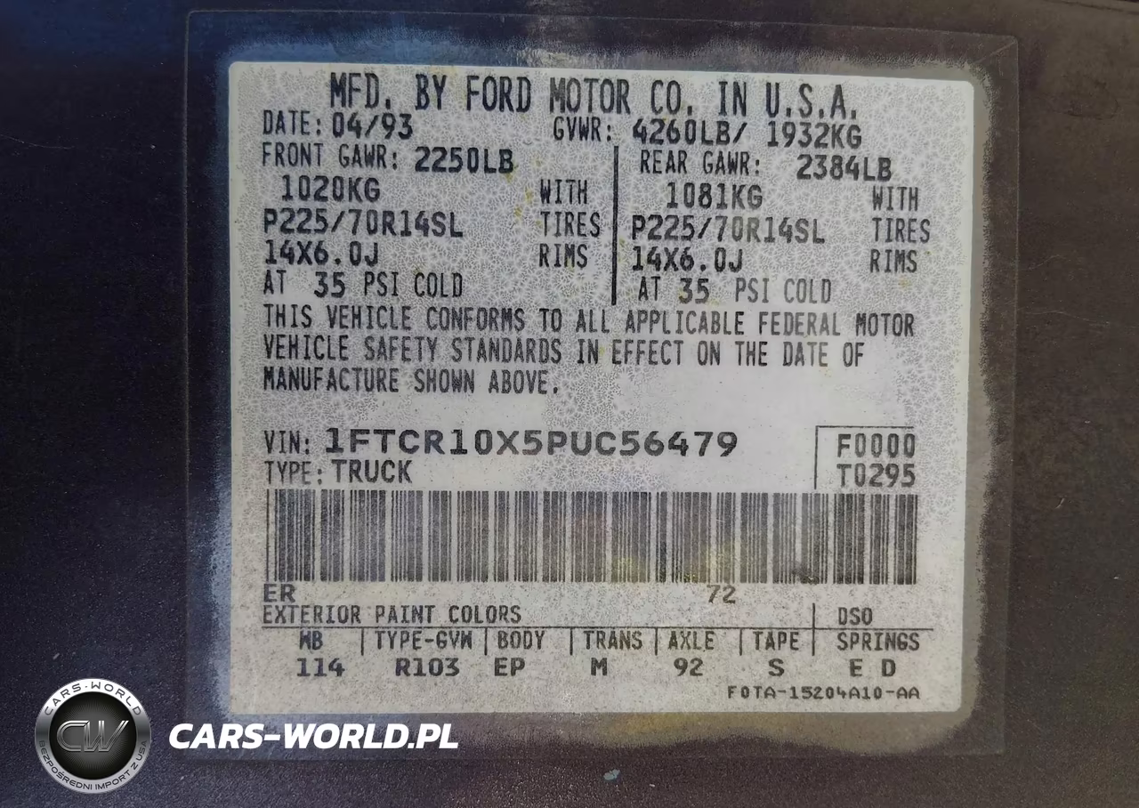 1993 Ford Ranger VIN:1FTCR10X5PUC56479 - 9