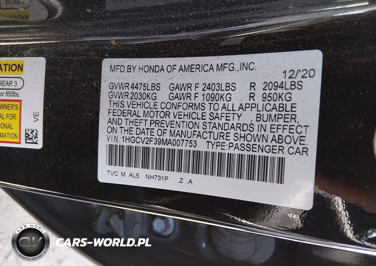 2021 Honda Accord Sport 2.0T VIN:1HGCV2F39MA007753 - 9