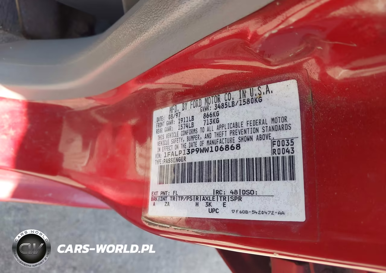 1998 Ford Escort Se VIN:1FALP13P9WW106868 - 9