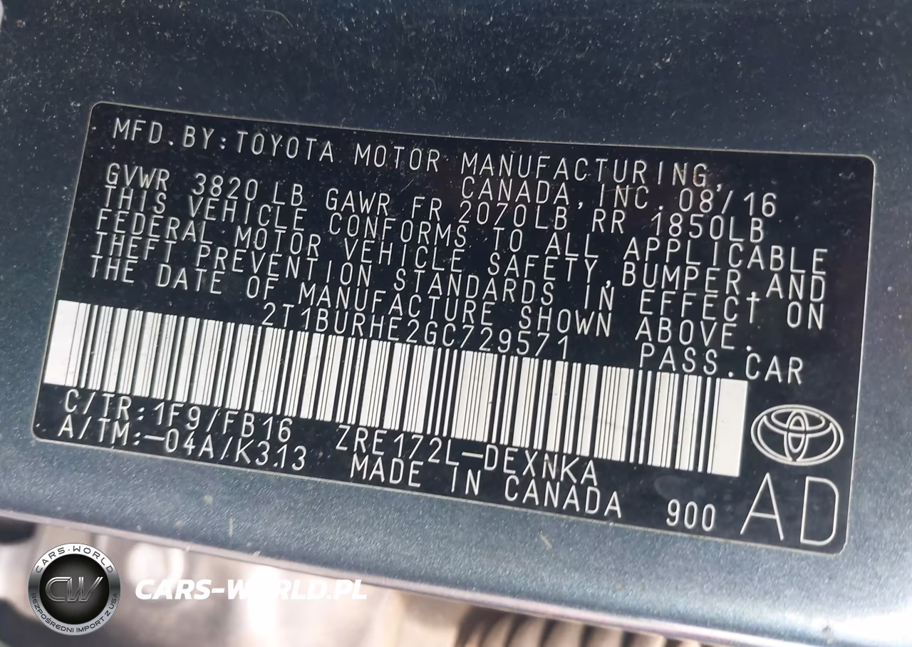 2016 Toyota Corolla Le VIN:2T1BURHE2GC729571 - 9