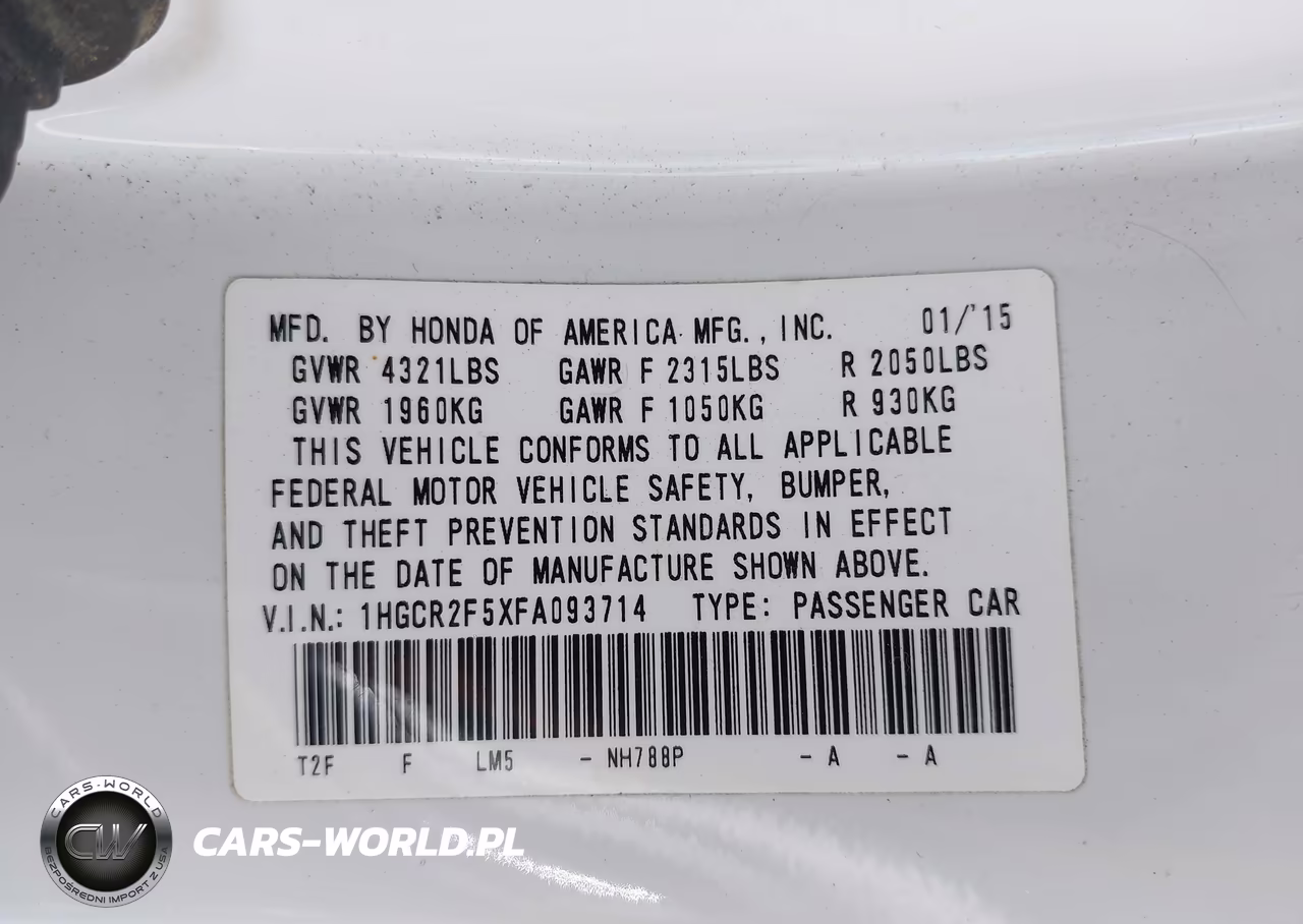 2015 Honda Accord Sport VIN:1HGCR2F5XFA093714 - 9