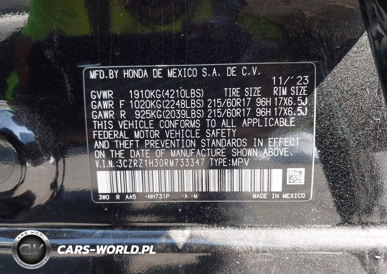 2024 Honda Hr-V 2Wd Lx VIN:3CZRZ1H30RM733347 - 9