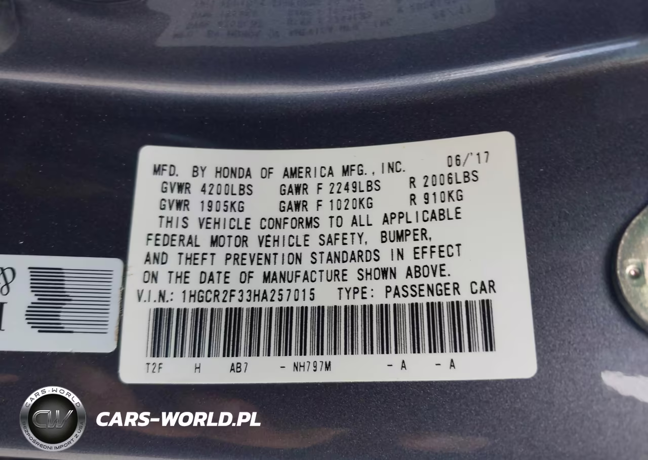 2017 Honda Accord Lx VIN:1HGCR2F33HA257015 - 9