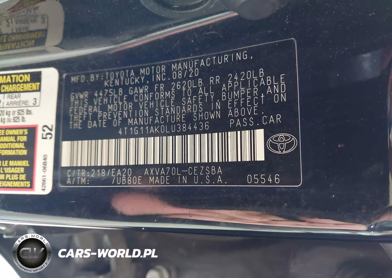 2020 Toyota Camry Se VIN:4T1G11AK0LU384436 - 9